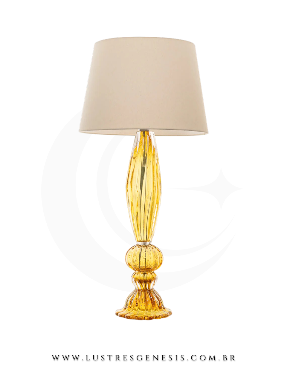 Abajur de Mesa Vidro Murano Toscana Transparente Estilo Classico Cupula Bege para Quarto Sala Cabeceira